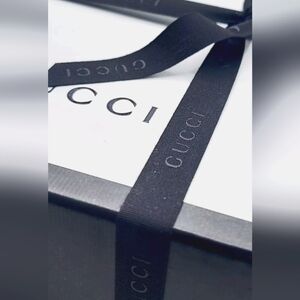 Gucci 85" Silver Classic Navy Logo Authentic Ribbon